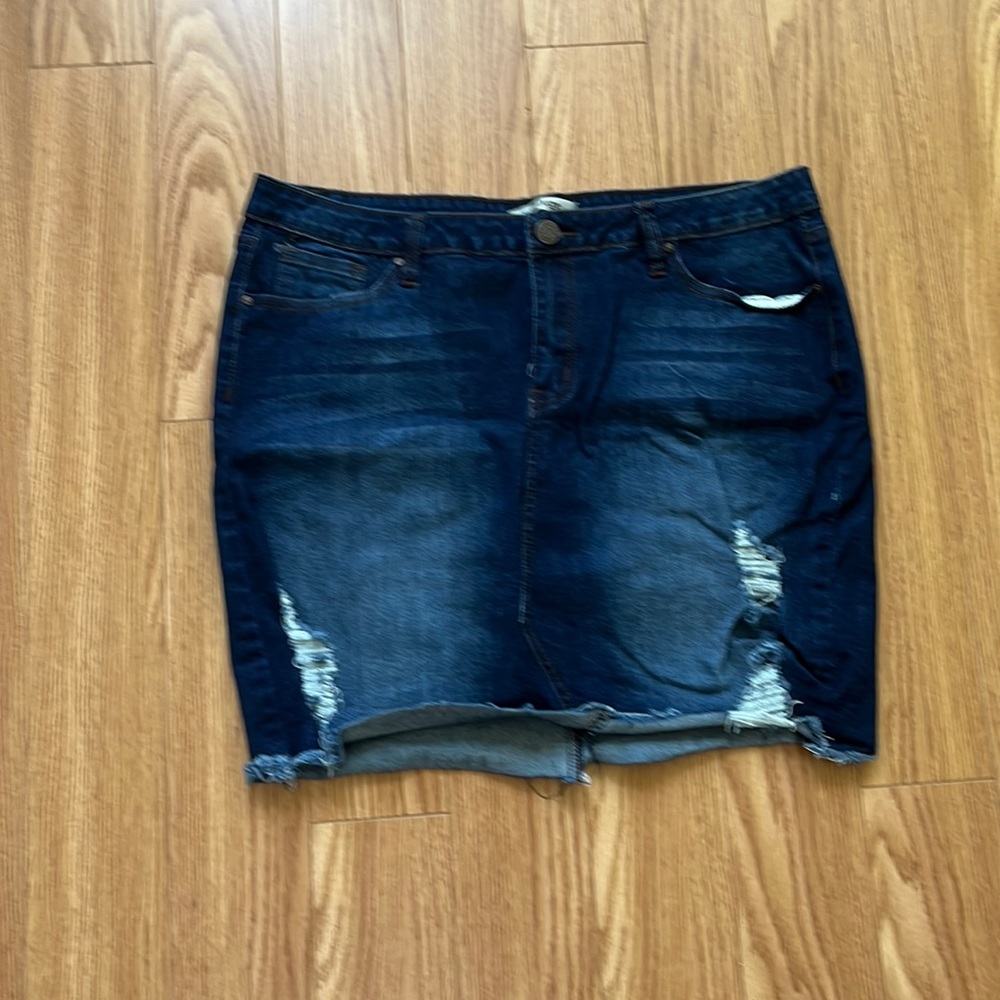 Distressed Denim Skirt
